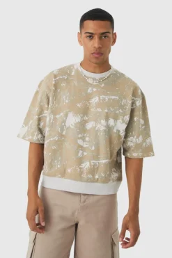 Best boohooMAN Oversized Boxy Short Sleeve Forest Graphic Sweatshirt stone