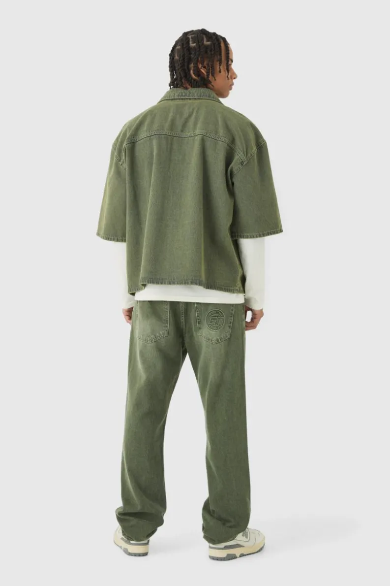 Discount boohooMAN Oversized Boxy 3/4 Sleeve Denim Overshirt green