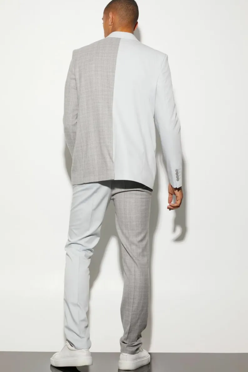 Cheap boohooMAN Oversized Boxy Spliced Suit Jacket ice grey