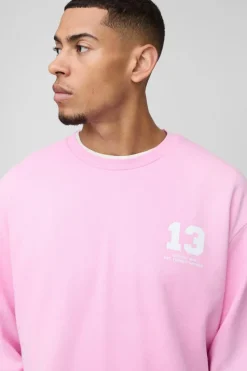 Discount boohooMAN Oversized Boxy Spray Wash Ofcl Printed Sweat Tracksuit pink