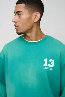 Cheap boohooMAN Oversized Boxy Spray Wash Ofcl Printed Sweatshirt green