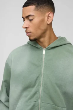 Outlet boohooMAN Oversized Boxy Spray Wash Zip Through Tracksuit khaki