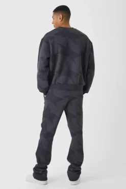 Discount boohooMAN Oversized Boxy Star All Over Printed Sweat Tracksuit grey