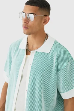 Flash Sale boohooMAN Oversized Boxy Two Tone Rib Knit Shirt green