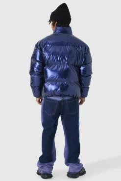 Outlet boohooMAN Oversized Boxy Vinyl Boxy Puffer Jacket blue