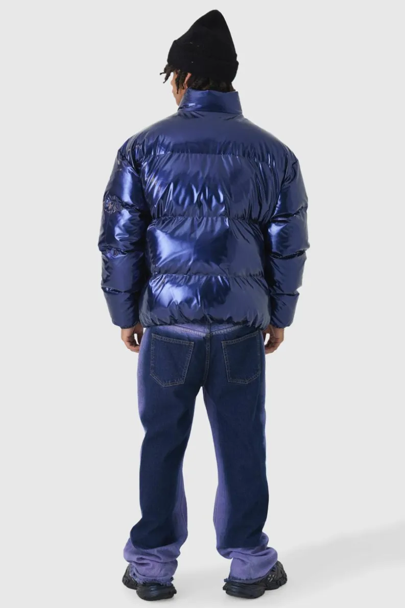 Outlet boohooMAN Oversized Boxy Vinyl Boxy Puffer Jacket blue