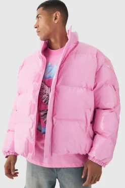 Flash Sale boohooMAN Oversized Boxy Vinyl Boxy Puffer Jacket pink
