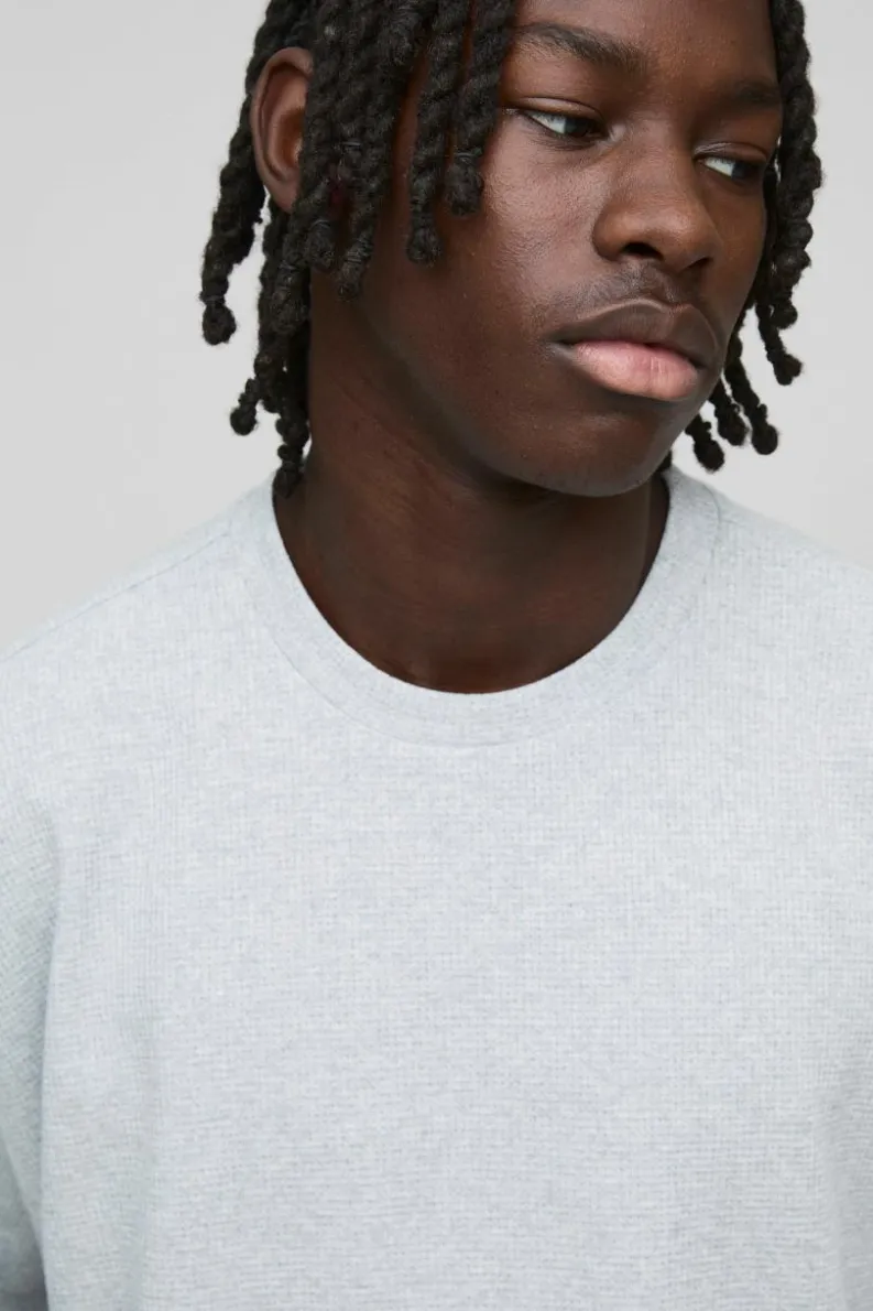 Sale boohooMAN Oversized Boxy Waffle Jersey T-Shirt grey