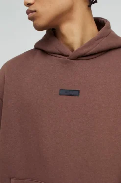 Cheap boohooMAN Oversized Boxy Wide Leg Hooded Tracksuit With Rubber Badge chocolate