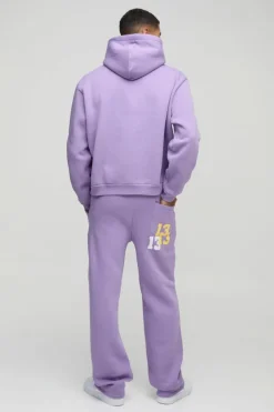 Cheap boohooMAN Oversized Boxy Worldwide 13 Embroidered Varsity Tracksuit purple
