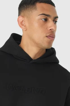 Store boohooMAN Oversized Boxy Worldwide Emboss Wide Leg Tracksuit black