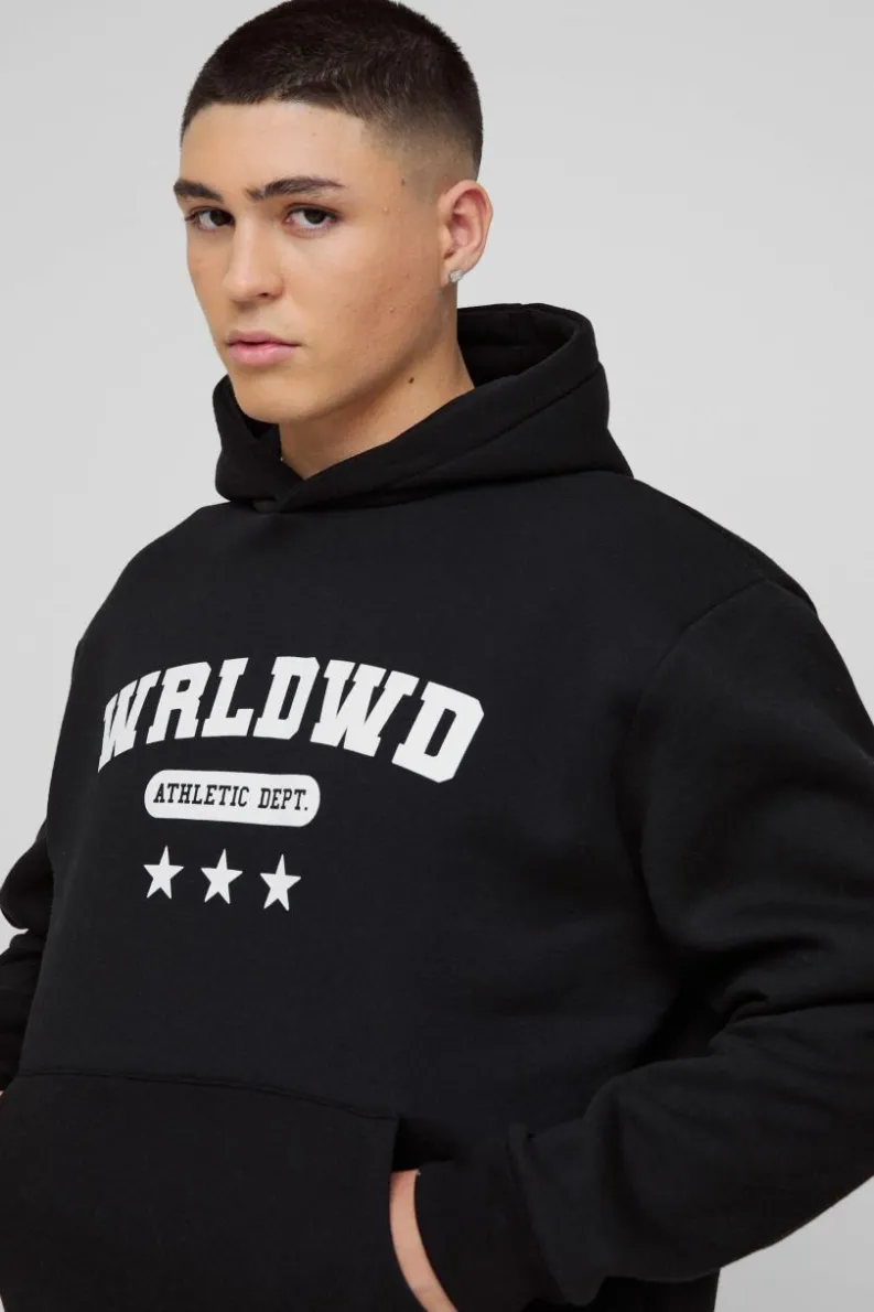 Cheap boohooMAN Oversized Boxy Worldwide Star Hoodie black