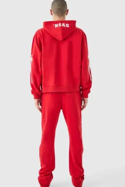 Cheap boohooMAN Oversized Boxy Worldwide Varsity Hooded Tracksuit red