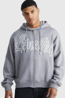 Flash Sale boohooMAN Oversized Boxy Zip Through Limited Hoodie light grey