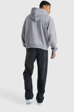 Flash Sale boohooMAN Oversized Boxy Zip Through Limited Hoodie light grey