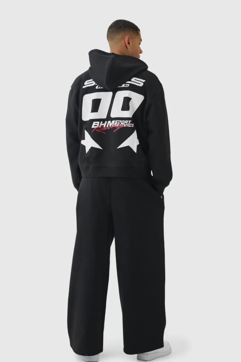 Cheap boohooMAN Oversized Boxy Zip Through Moto Print Hoodie black
