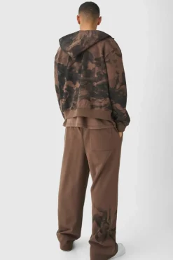 Best boohooMAN Oversized Boxy Zip Through Renaissance Print Hooded Tracksuit chocolate