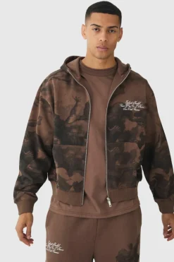 Best boohooMAN Oversized Boxy Zip Through Renaissance Print Hooded Tracksuit chocolate