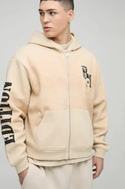 Flash Sale boohooMAN Oversized Boxy Zip Through Spray Wash Official Moto Hoodie stone