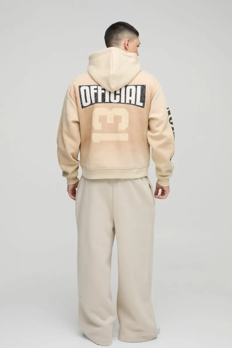 Flash Sale boohooMAN Oversized Boxy Zip Through Spray Wash Official Moto Hoodie stone
