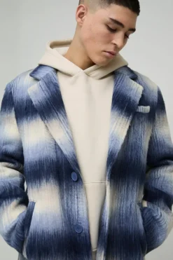 Best boohooMAN Oversized Brushed Check Overcoat In blue
