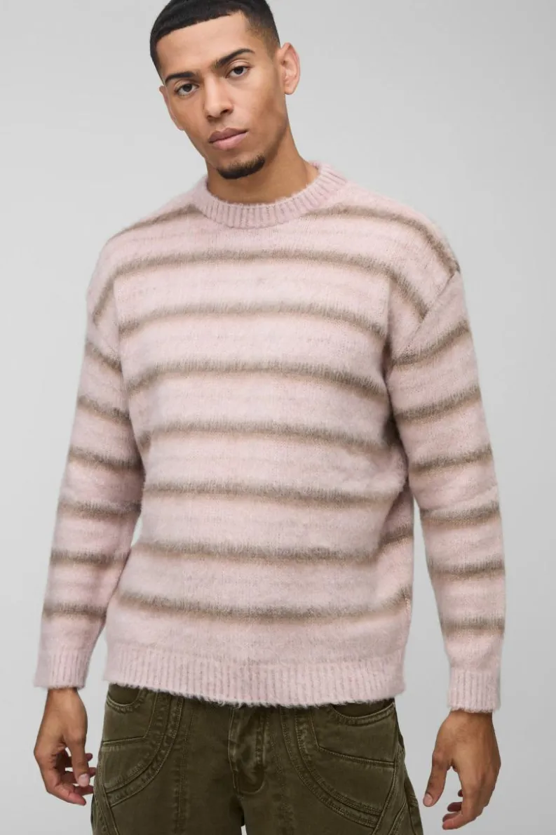 Outlet boohooMAN Oversized Brushed Crew Neck Knitted Jumper pink