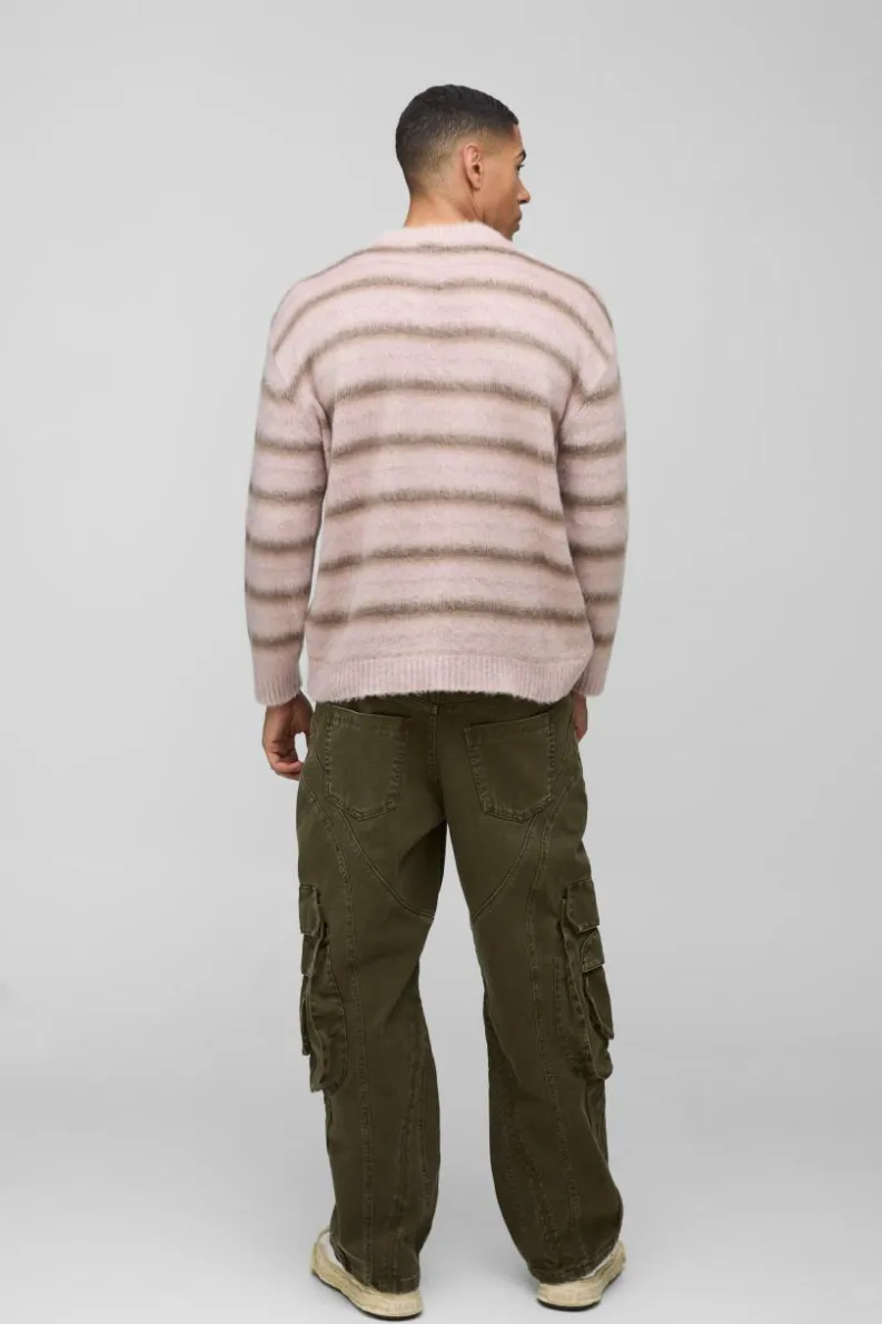 Outlet boohooMAN Oversized Brushed Crew Neck Knitted Jumper pink