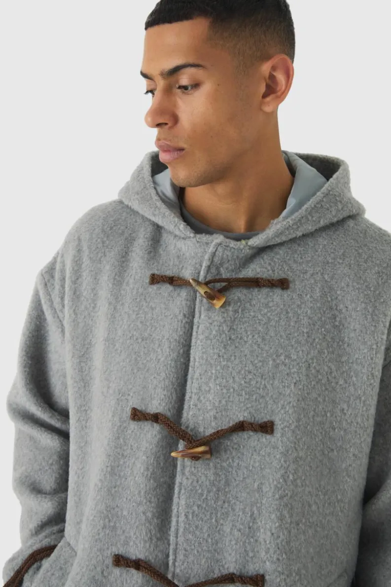 Sale boohooMAN Oversized Brushed Duffle Overcoat In grey