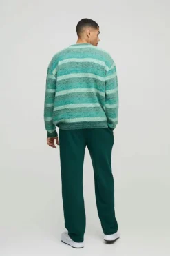 Hot boohooMAN Oversized Brushed Stripe Knitted Jumper green