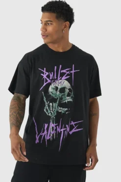 Cheap boohooMAN Oversized Bullet for my Valentine License Print T-Shirt black
