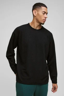 Best boohooMAN Oversized Cable Jacquard Sweatshirt black