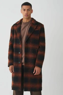 Cheap boohooMAN Oversized Check Overcoat In brown