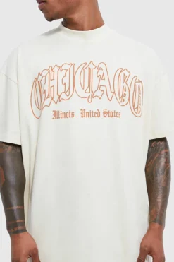 Sale boohooMAN Oversized Chicago Print T-shirt sand