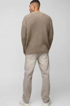 Discount boohooMAN Oversized Chunky Knitted Jumper taupe