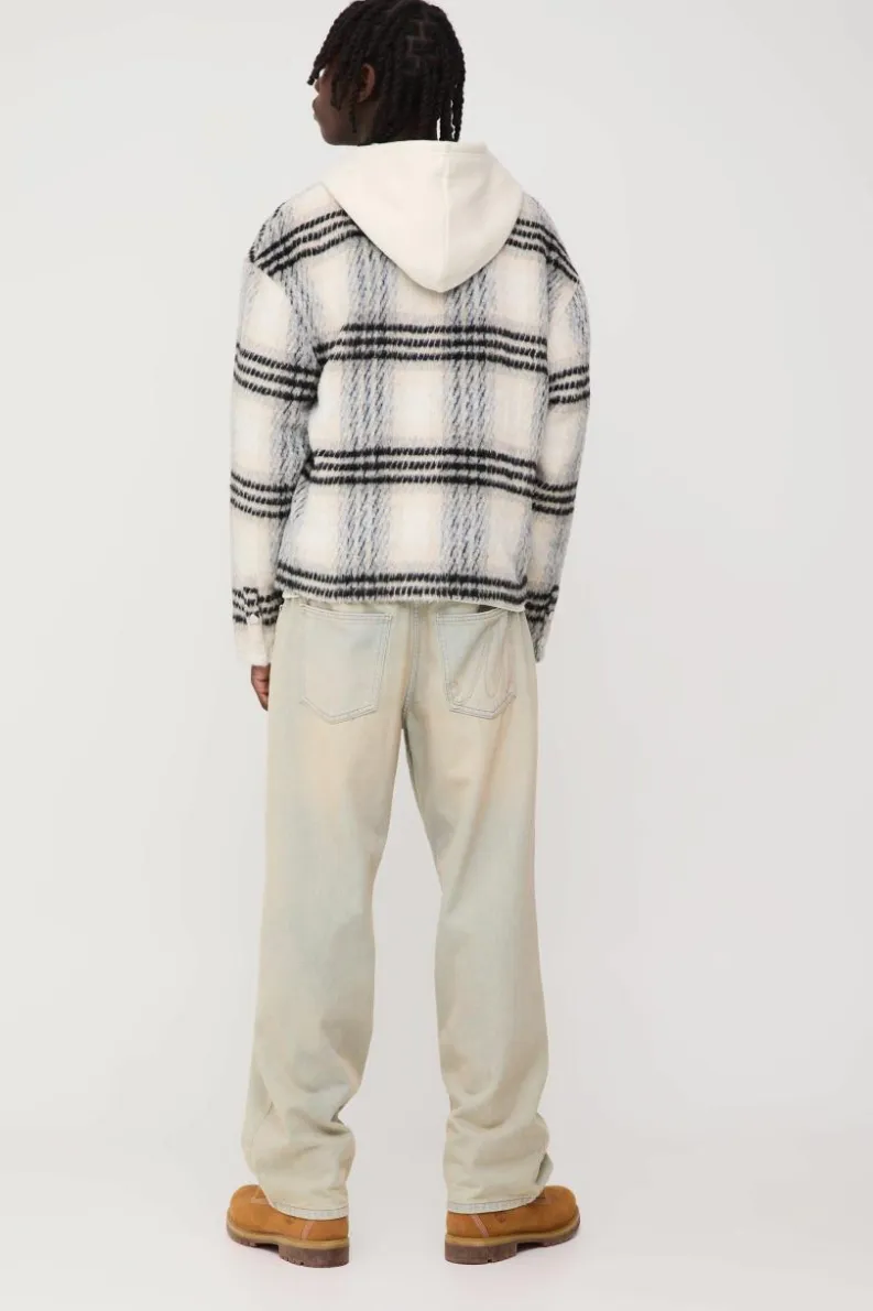 New boohooMAN Oversized Collarless Brushed Check Overshirt ecru