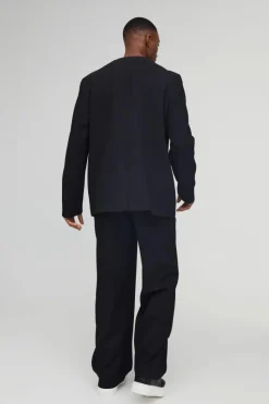 Hot boohooMAN Oversized Collarless Pleated Blazer black