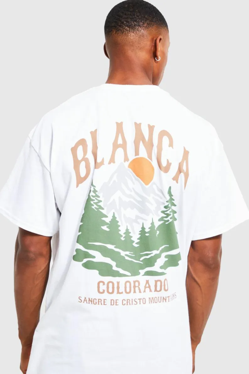 Cheap boohooMAN Oversized Colorado Mountains Graphic T-shirt white