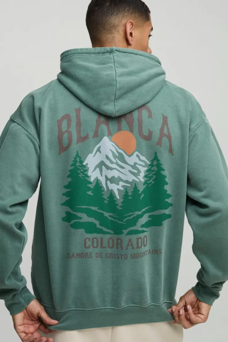 Clearance boohooMAN Oversized Colorado Mountains Graphic Washed Hoodie forest