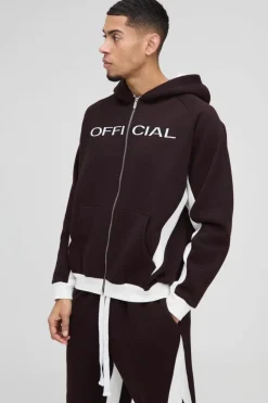 Flash Sale boohooMAN Oversized Colour Block Official Embroidered Zip Through Tracksuit chocolate