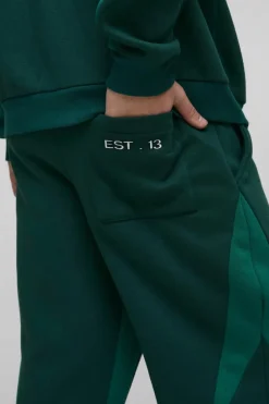 Cheap boohooMAN Oversized Colour Block Official Embroidered Zip Through Tracksuit green
