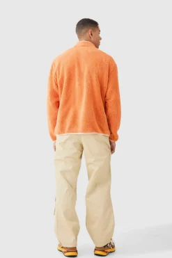 Clearance boohooMAN Oversized Contrast Borg Jacket orange