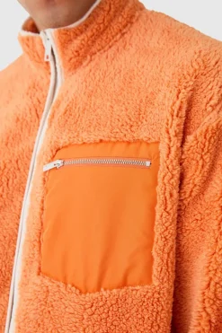 Clearance boohooMAN Oversized Contrast Borg Jacket orange