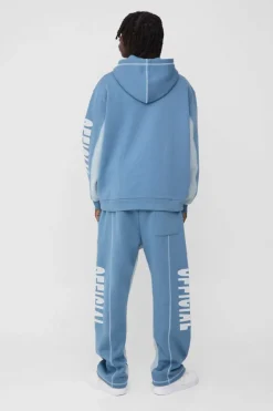 Best Sale boohooMAN Oversized Contrast Stitch Colour Block Official Embroidered Tracksuit light blue