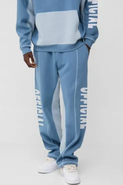Best Sale boohooMAN Oversized Contrast Stitch Colour Block Official Embroidered Tracksuit light blue