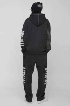 Fashion boohooMAN Oversized Contrast Stitch Colour Block Official Embroidered Tracksuit charcoal