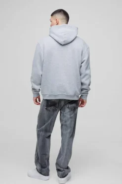 Shop boohooMAN Oversized Contrast Stitch Limited Edition Printed Hoodie grey