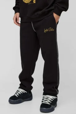 Online boohooMAN Oversized Contrast Stitch Star Cuffed Jogger black