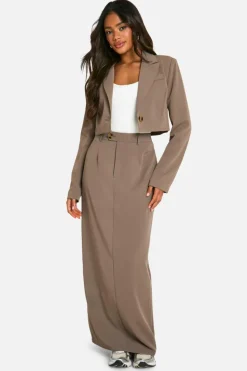 Best boohoo Oversized Cropped Boxy Tailored Blazer, Longline Waistcoat & Maxi Skirt Co-ord mocha