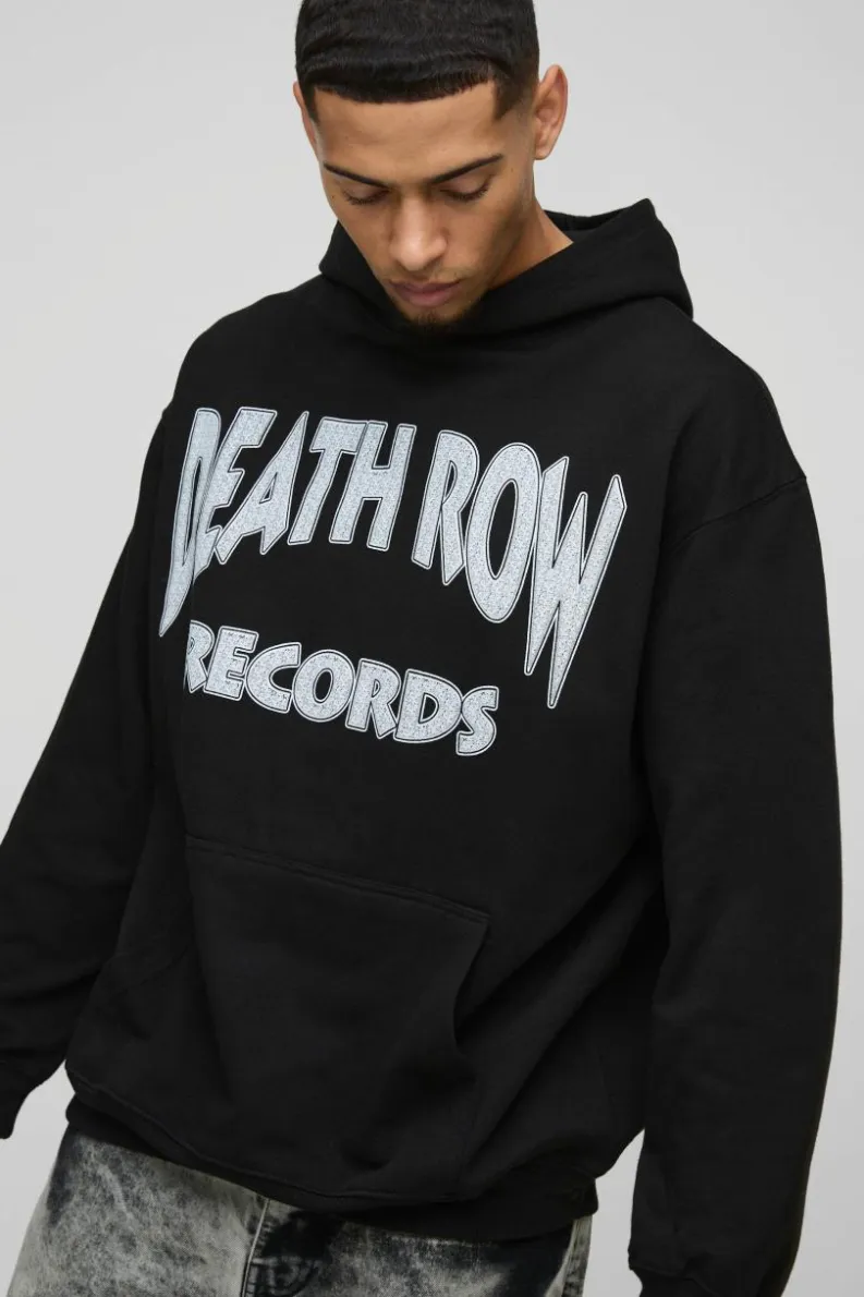 Hot boohooMAN Oversized Death Row License Print Hoodie black