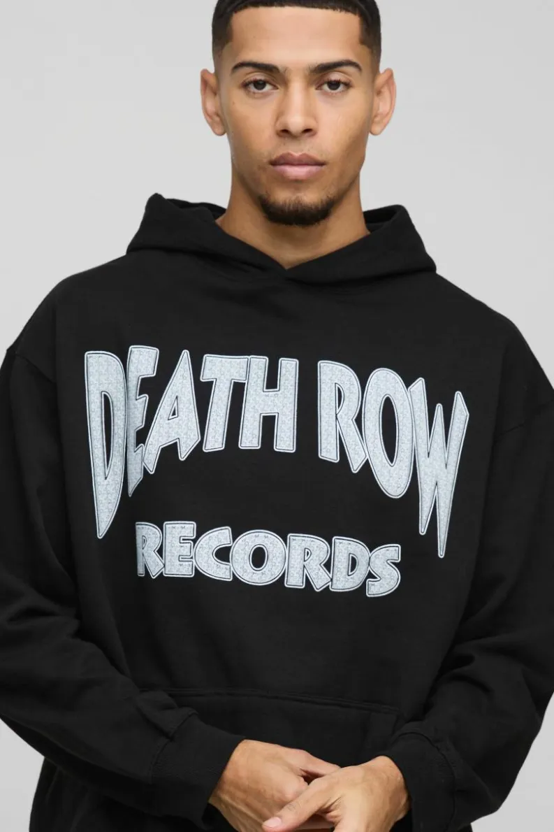 Hot boohooMAN Oversized Death Row License Print Hoodie black